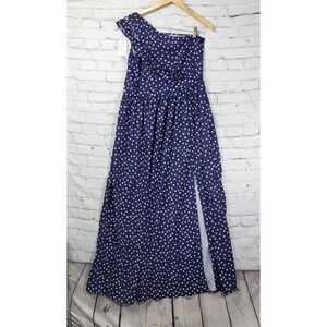 Made With Love Dress Womens XL One-Shoulder‎ Navy Blue Polka Dot Maxi New NWT